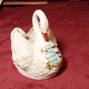 RARE! Antique White Preening Swan Czech Pottery Figurine BOGNOR